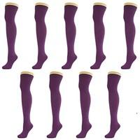 New Women Ladies Over The Knee Casual Formal Plain Cotton Socks Purple (9 Pack)