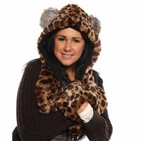 new womens faux fur hooded scarf with pockets warm winter thermal fash ...