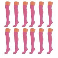 New Women Ladies Over The Knee Casual Formal Plain Cotton Socks Pink (12 Pack)