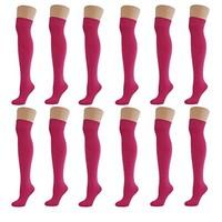 New Women Ladies Over The Knee Casual Formal Plain Cotton Socks Pink Fuchsia (12 Pack)