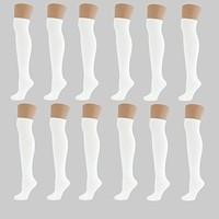 New Women Ladies Over The Knee Casual Formal Plain Cotton Socks White (12 Pack)