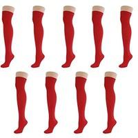New Women Ladies Over The Knee Casual Formal Plain Cotton Socks Red (9 Pack)