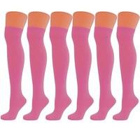New Women Ladies Over The Knee Casual Formal Plain Cotton Socks Pink (6 Pack)