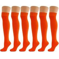 New Women Ladies Over The Knee Casual Formal Plain Cotton Socks Orange (6 Pack)