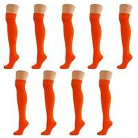 New Women Ladies Over The Knee Casual Formal Plain Cotton Socks Orange (9 Pack)
