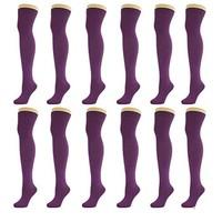 New Women Ladies Over The Knee Casual Formal Plain Cotton Socks Purple (12 Pack)