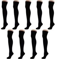 New Women Ladies Over The Knee Casual Formal Plain Cotton Socks Black (9 Pack)