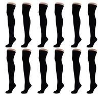 New Women Ladies Over The Knee Casual Formal Plain Cotton Socks Black (12 Pack)