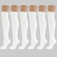 New Women Ladies Over The Knee Casual Formal Plain Cotton Socks White (6 Pack)