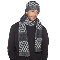New Mens Trellis Knitted Beanie Hat & Long Scarf Winter Thermal Fashion Set