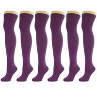 New Women Ladies Over The Knee Casual Formal Plain Cotton Socks Purple (6 Pack)