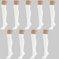 New Women Ladies Over The Knee Casual Formal Plain Cotton Socks White (9 Pack)