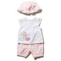 Newborn girl short sleeve broderie anglaise panel fruit applique gingham top shorts and hat set - White