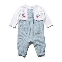 Newborn girls all in one flower embroidery long sleeve heart polka dot mock cardigan romper - Denim