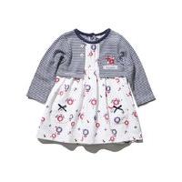 Newborn baby girl stripe long sleeve floral print mock layer cardigan dress with integral body - White