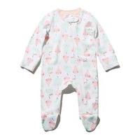 Newborn girl cotton rich long sleeve pear print zip front fastening integral feet sleepsuit - White