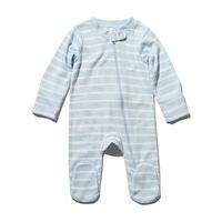 Newborn boy long sleeve blue white stripe pattern zip front fastening integral feet sleepsuit - Blue