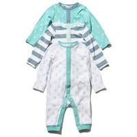 Newborn boys long sleeve elephant stripe and star print pure cotton footless sleepsuits three pack - White