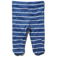 Newborn baby stripe pattern full length elasticated waist integral feet leggings - Navy