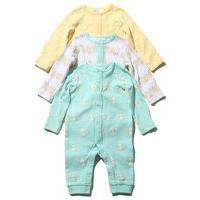 Newborn girls long sleeve bunny floral and spot print pure cotton footless sleepsuits three pack - Mint