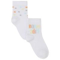 Newborn baby white star print born in 2017 slogan cotton rich ankle socks two pack - White
