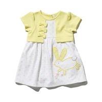 Newborn girls short sleeve mock cardigan embroidered bunny design integral bodysuit dress - White