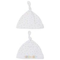 Newborn Baby Cotton Rich Unisex Born in 2017 Embroidered Slogan Knot Hats - 2 Pack - White