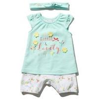 Newborn girls short sleeve t-shirt and shorts look all in one floral slogan rompersuit - Mint