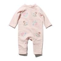 Newborn baby girl squirrel embroidered long sleeve press button all in one sleepsuit - Pink