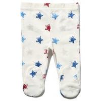 Newborn baby boy unisex cream star print full length elasticated waist integral feet cotton leggings - Cream