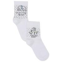 Newborn baby unisex white giraffe and elephant printed mummy and daddy slogan ankle socks two pack - White