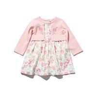 Newborn girl 100% cotton pink long sleeve mock cardigan woodland animal print embroidered dress - Light Pink