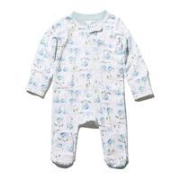 Newborn boy cotton rich long sleeve whale print slogan zip front fastening integral feet sleepsuit - White