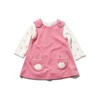 Newborn girls 100% cotton pink bunny applique pocket pinny and printed long sleeve bodysuit set - Light Pink