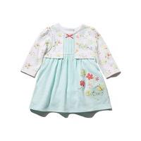 Newborn girl long sleeve floral print mock cardigan with embroidered butterflies and flowers dress - Mint