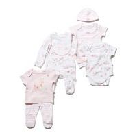 Newborn baby girl pink elephant print cotton seven piece sleepwear starter set - Light Pink