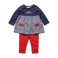 Newborn baby girl simply adorable embroidered smock slogan top and leggings outfit set - Navy