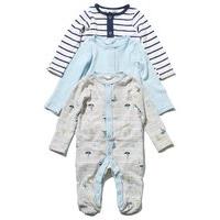 Newborn baby boy pure cotton long sleeve popper button whale and stripe print bodysuits three pack - Blue