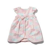Newborn girl 100% cotton short cap sleeve petal front integral bodysuit patchwork bow applique dress - Light Pink
