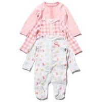 Newborn baby girl pure cotton long sleeve popper button fruit and stripe print bodysuits three pack - Pink