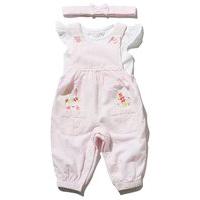 Newborn girl pink short sleeve stripe pattern bunny design dungarees with t-shirt and headband set - Light Pink