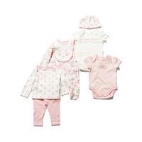 Newborn baby girl pink woodland print cotton seven piece sleepwear starter set - Light Pink