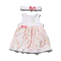 Newborn girl cotton rich sleeveless floral print frill trim integral bodysuit dress and headband set - Pink