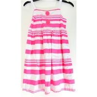 Next Age 8 Years White And Neon Pink Striped Dress With Button Detailing*