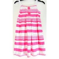 next age 8 years white and neon pink striped dress with button detaili ...