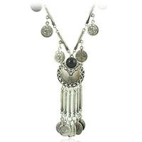 New Retro Antique Silver Color Tibetan style Long Coins Boho Necklace Tassel Pendant Necklace for women jewelry