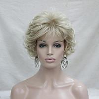 New Wavy Curly Golden Blonde Mix Short Synthetic Hair Full Women\'s Wig For Everyday