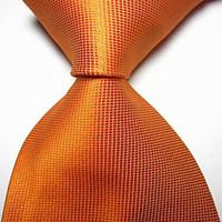 new solid orange checked jacquard woven mens tie necktie tie2037