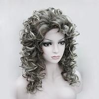 New Fashion Charming 50CM Brown Mix Grey Tip Women\'s Curly Synthetic Wig