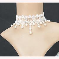 New Fashion 2016 Elegant Vintage Imitation Pearl White Lace Chokers Necklaces Bridal Wedding Jewelry For Women